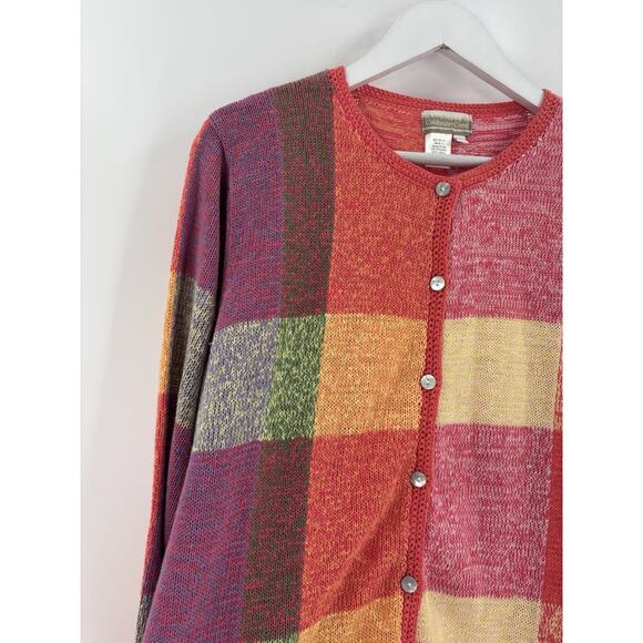 Coldwater Creek Cardigan Sweater Womens Large Multicolor Patchwork Button Knit - Picture 3 of 16